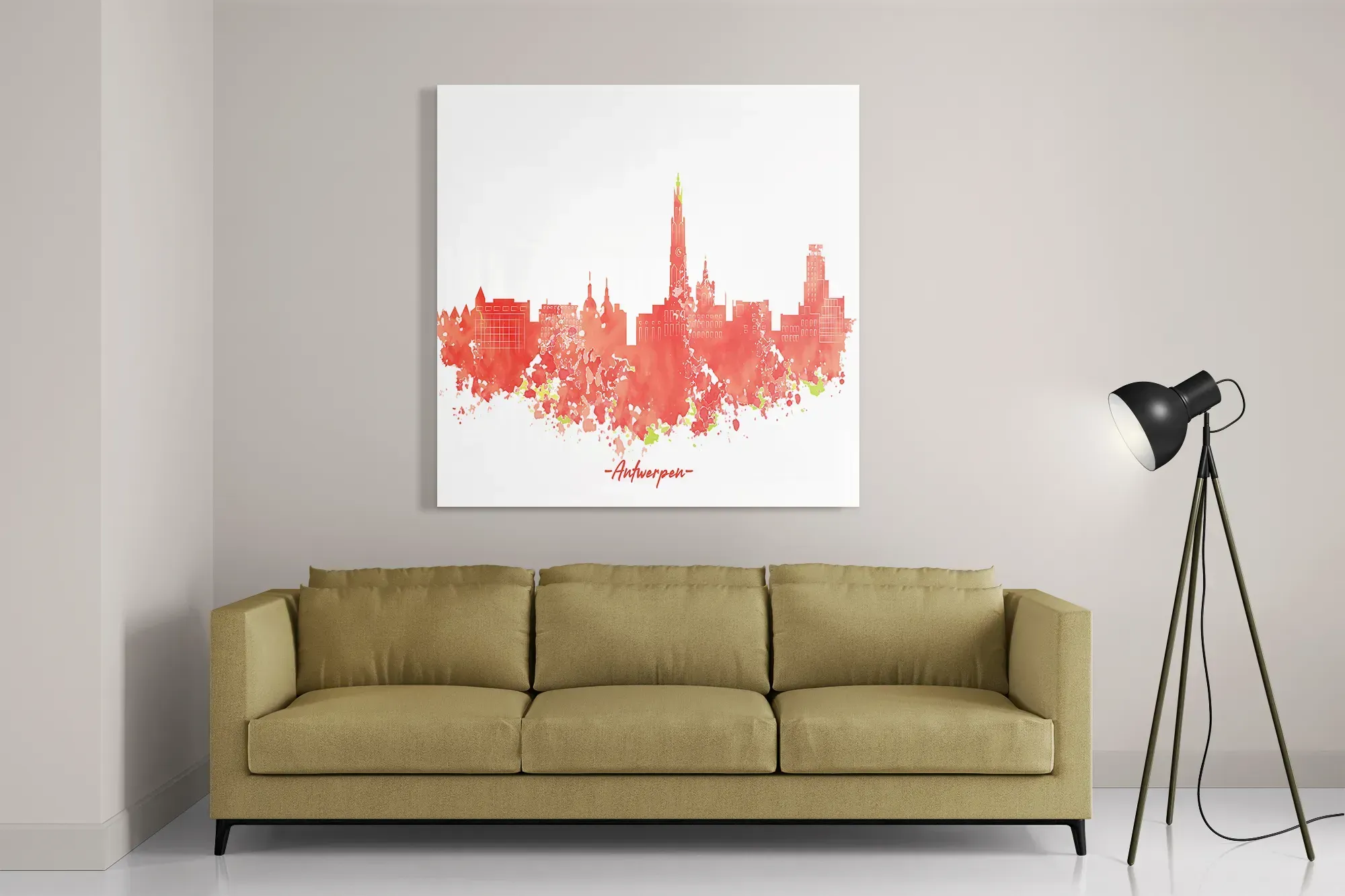 Schilderij Skyline Antwerpen Watercolor Paint Vierkant Template D Vierkant Steden 2 2