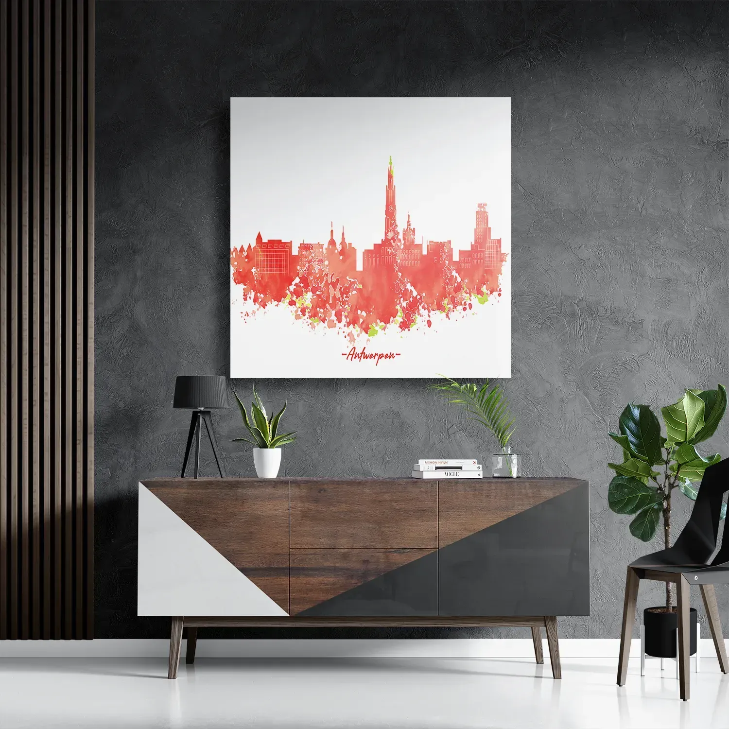 Schilderij Skyline Antwerpen Watercolor Paint Vierkant Template D Vierkant Steden 2 3