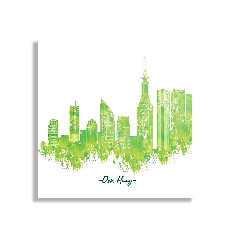 Schilderij Skyline Den Haag Watercolor Paint Vierkant Template D Vierkant Steden 5 1
