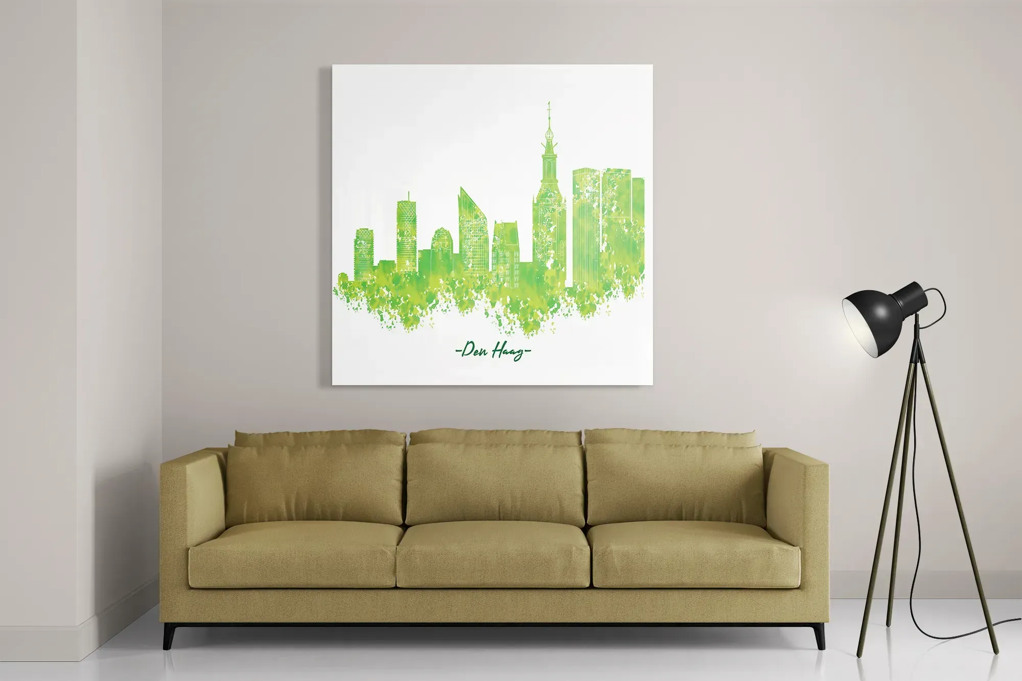 Schilderij Skyline Den Haag Watercolor Paint Vierkant Template D Vierkant Steden 5 2