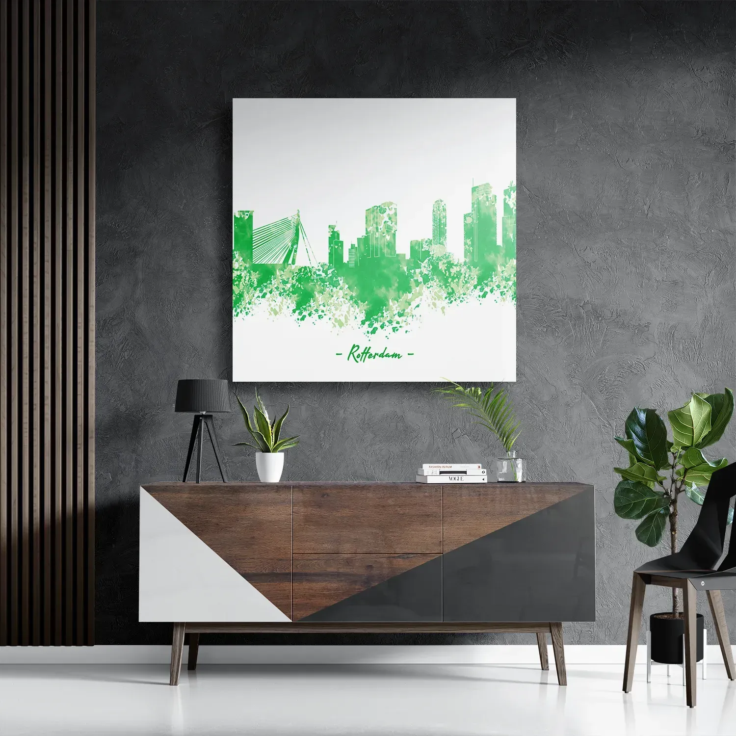 Schilderij Skyline Rotterdam Watercolor Paint Vierkant Template D Vierkant Steden 53 3