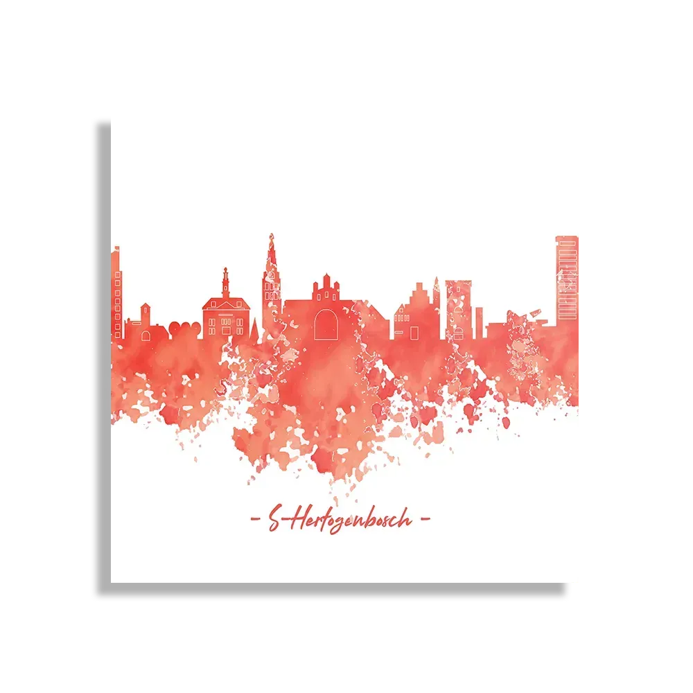 Schilderij Skyline 's-Hertogenbosch Watercolor Paint Vierkant Template D Vierkant Steden 54 1