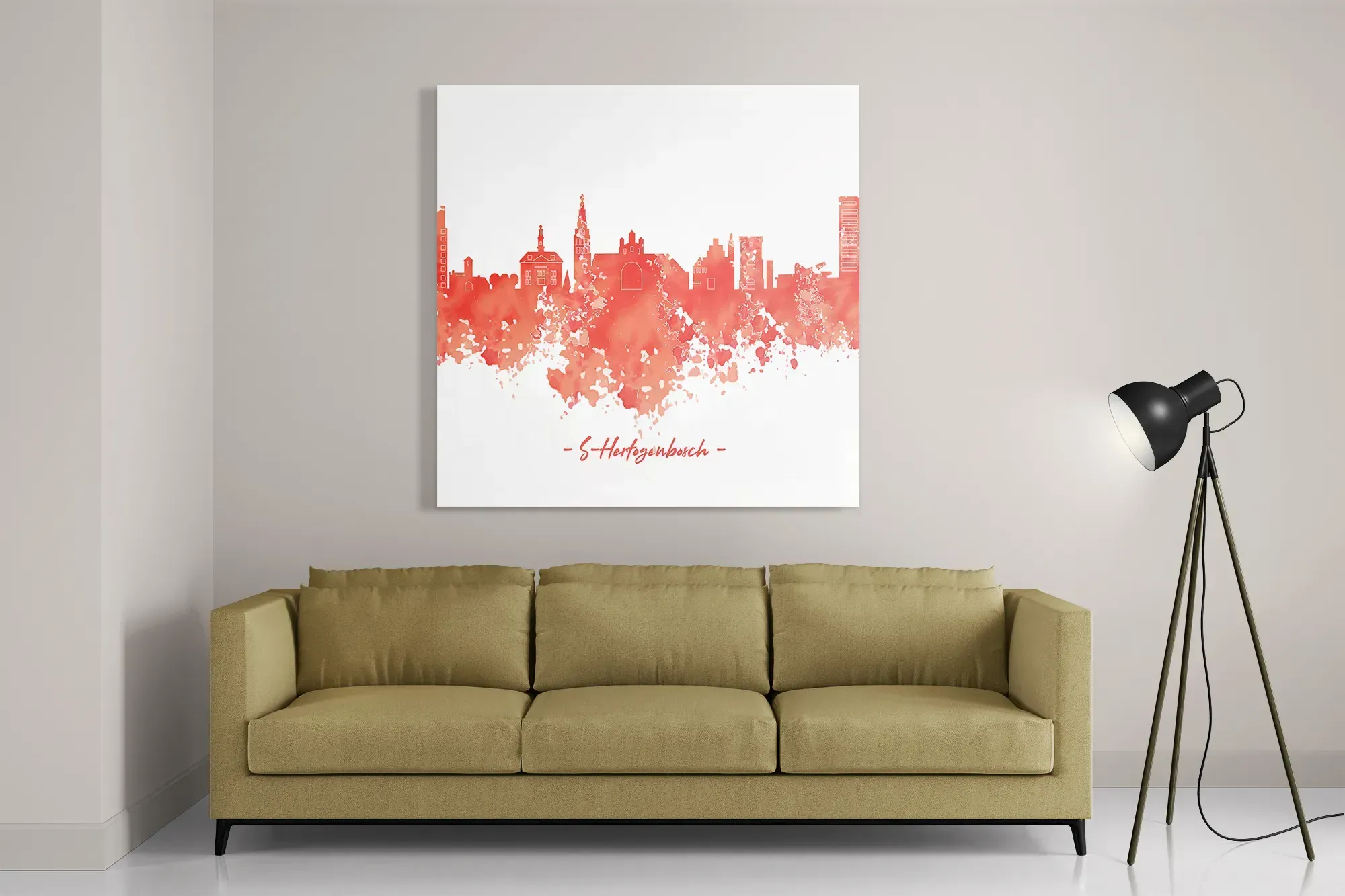 Schilderij Skyline 's-Hertogenbosch Watercolor Paint Vierkant Template D Vierkant Steden 54 2