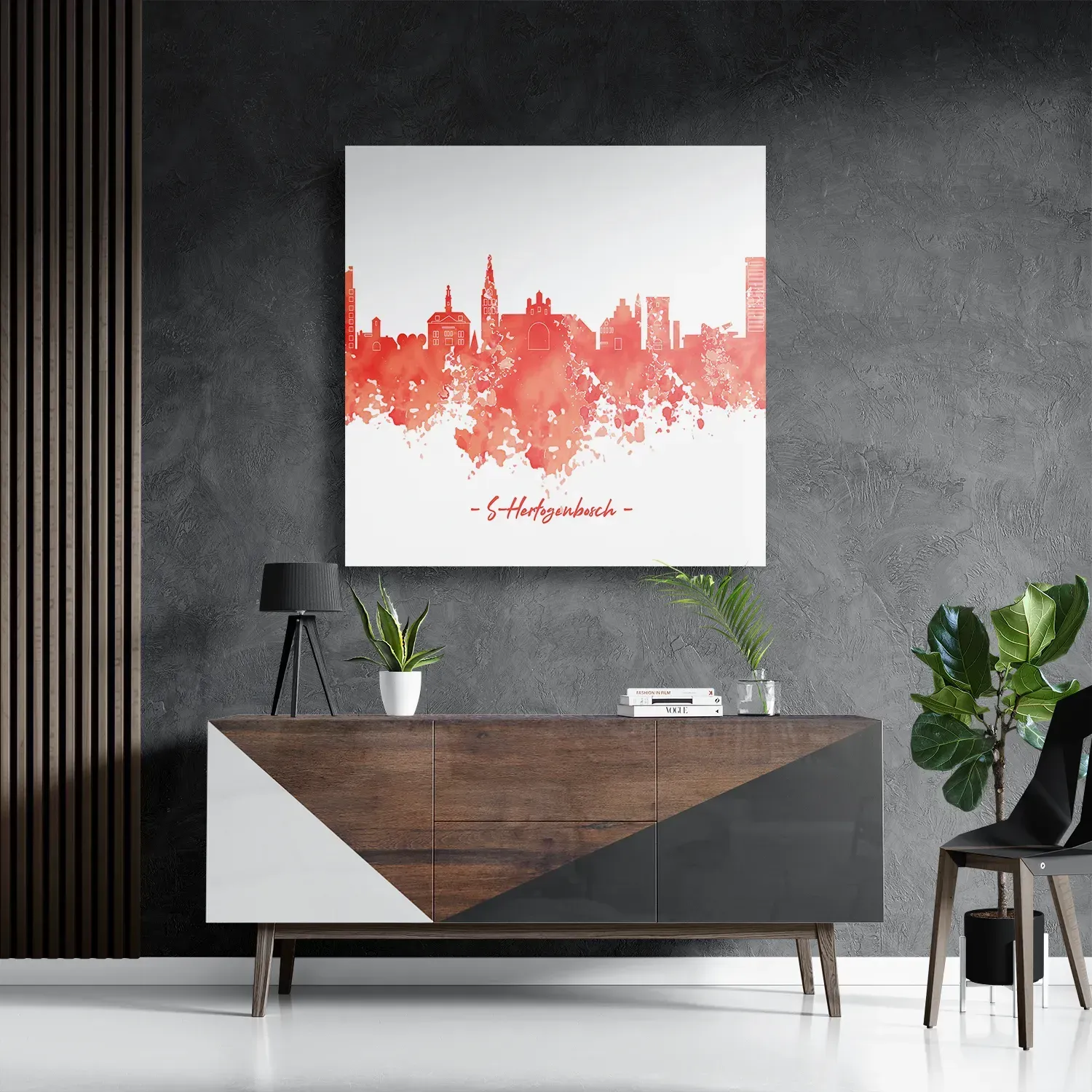 Schilderij Skyline 's-Hertogenbosch Watercolor Paint Vierkant Template D Vierkant Steden 54 3