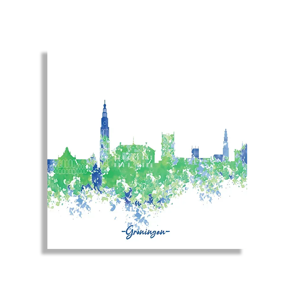 Schilderij Skyline Groningen Watercolor Paint Vierkant Template D Vierkant Steden 8 1
