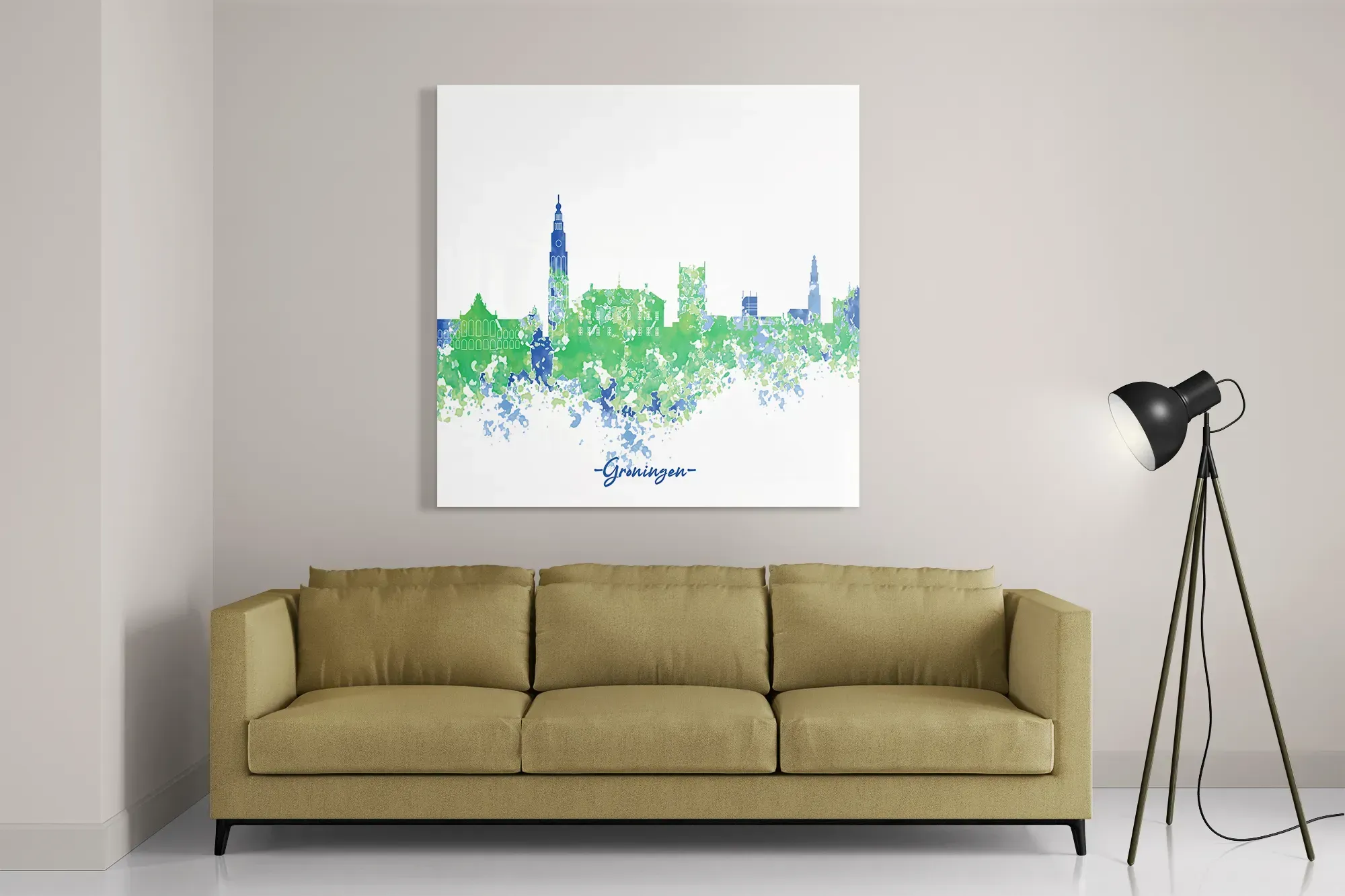 Schilderij Skyline Groningen Watercolor Paint Vierkant Template D Vierkant Steden 8 2