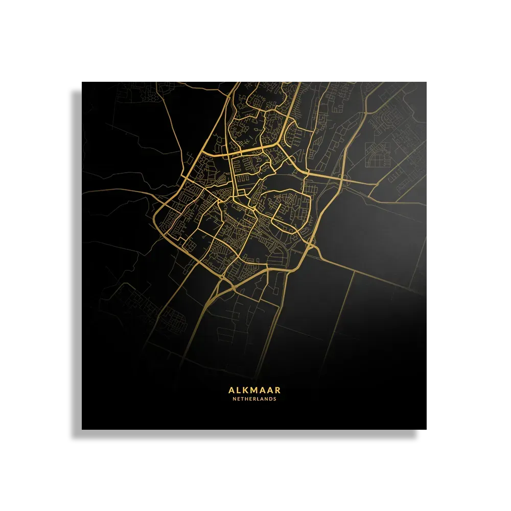 Schilderij Alkmaar Plattegrond Zwart Geel Vierkant Template D Vierkant Steden 80 1