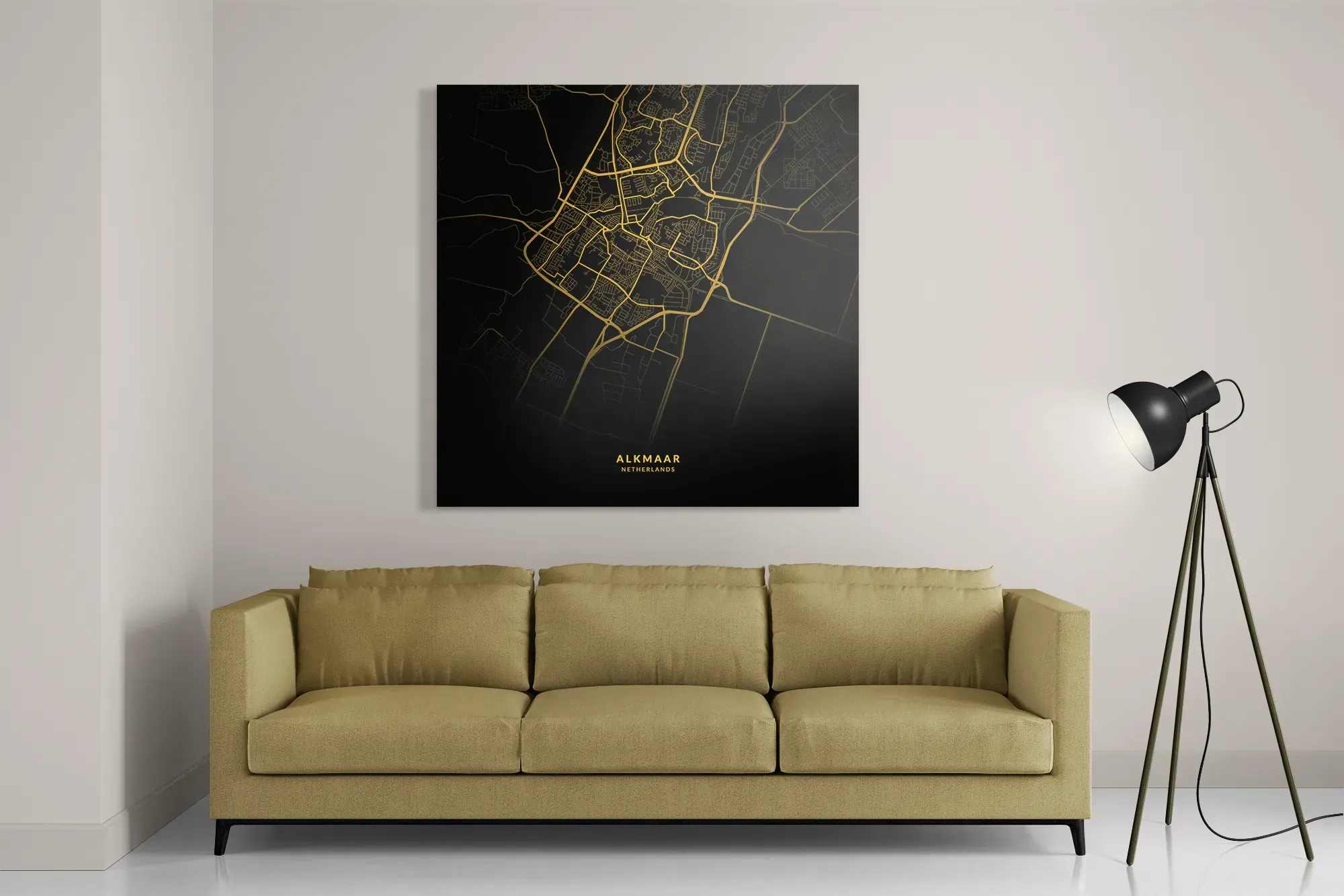 Schilderij Alkmaar Plattegrond Zwart Geel Vierkant Template D Vierkant Steden 80 2