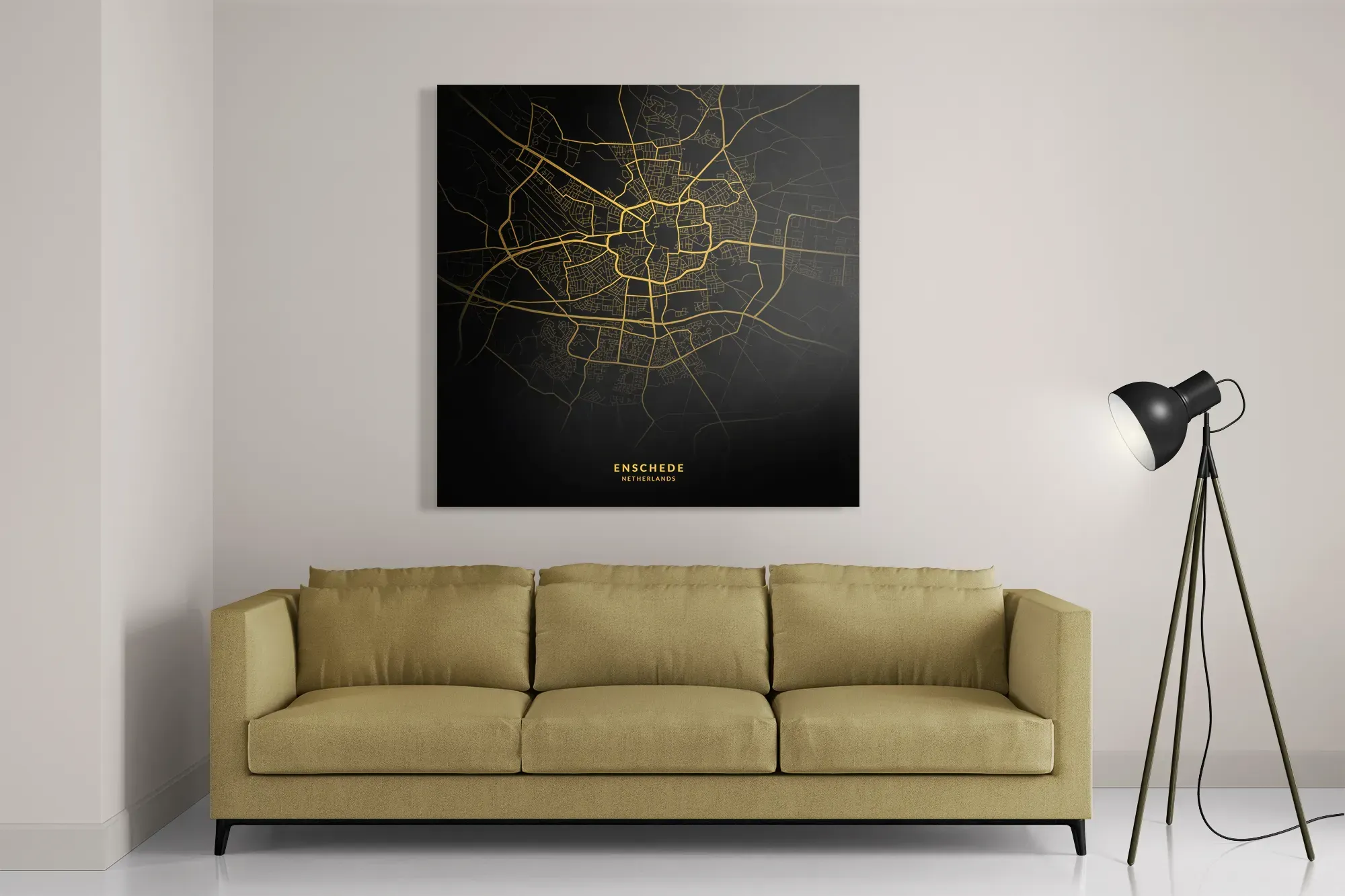 Schilderij Enschede Plattegrond Zwart Geel Vierkant Template D Vierkant Steden 82 2