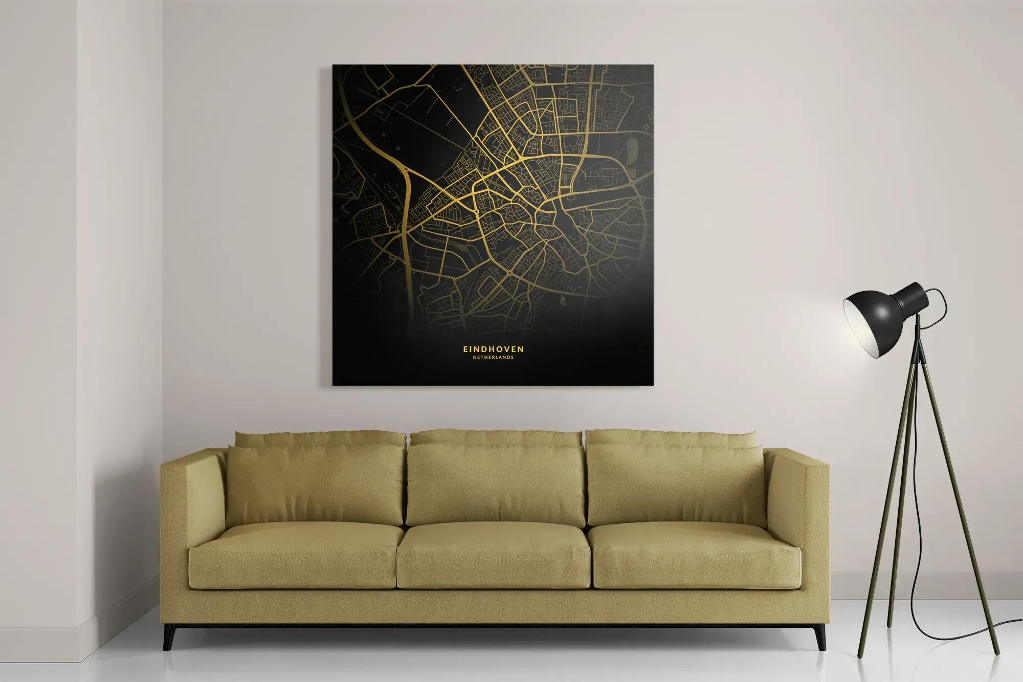 Schilderij Eindhoven Plattegrond Zwart Geel Vierkant Template D Vierkant Steden 83 2