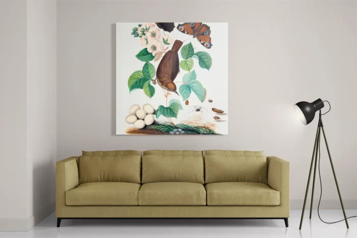 Schilderij Prent Natuur Vogel en Bloemen 03 Vierkant Template D Vierkant Vintage 3 2
